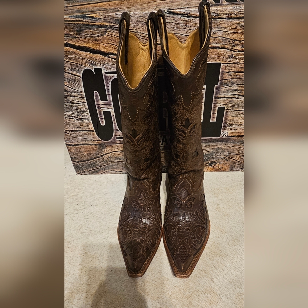 Corral Vintage Lizard Inlay Chocolate Brown Leather Boots Like NEW